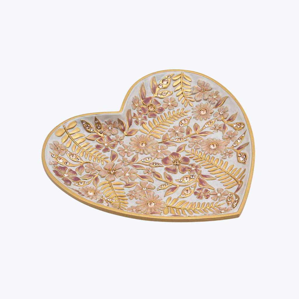 Aria Floral Heart Trinket Tray, Pink