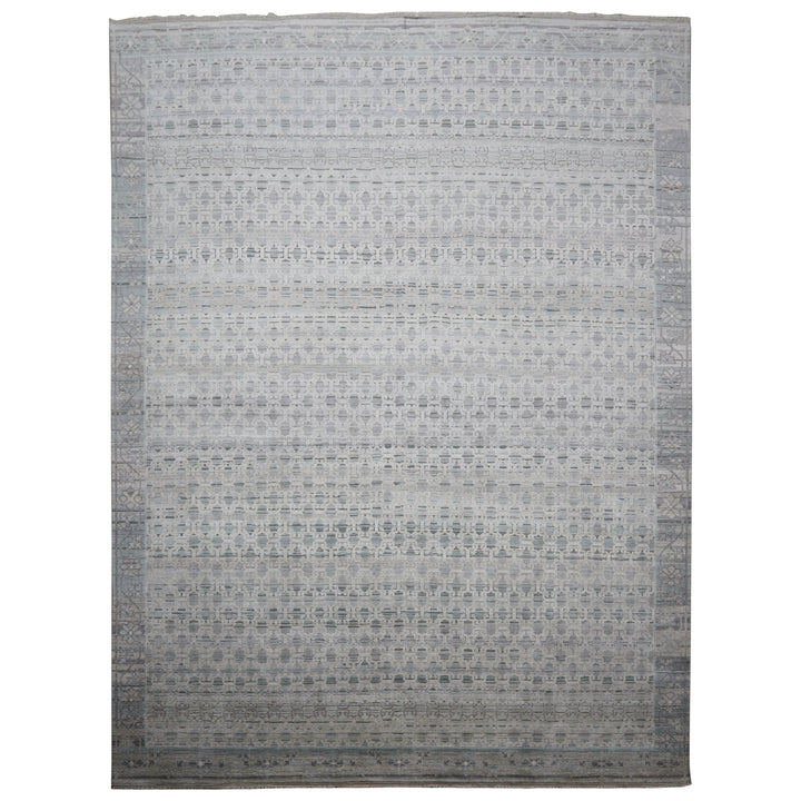 Grey Traditional Silk Rug - 9' x 12'