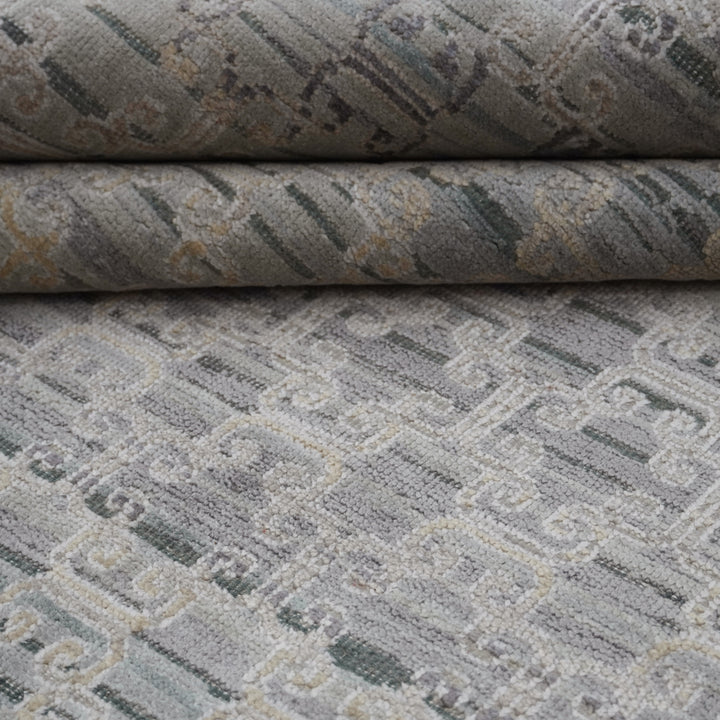 Grey Traditional Silk Rug - 9' x 12'