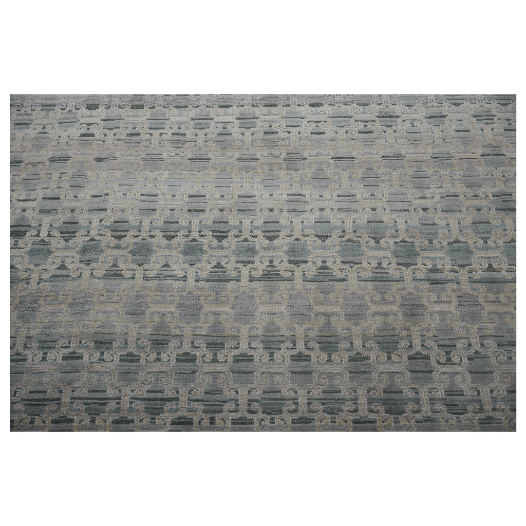 Grey Traditional Silk Rug - 9' x 12'