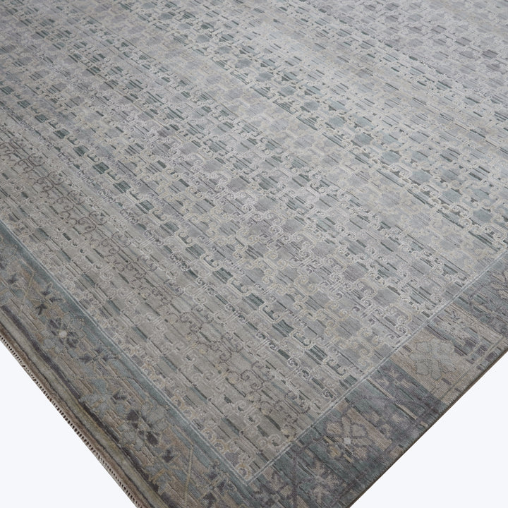 Grey Traditional Silk Rug - 9' x 12'