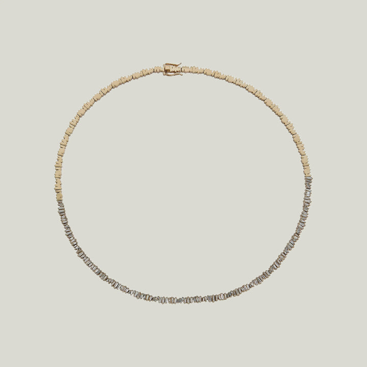 14K Yellow Gold "Broken Glass" Baguette Diamond Line Necklace 17"