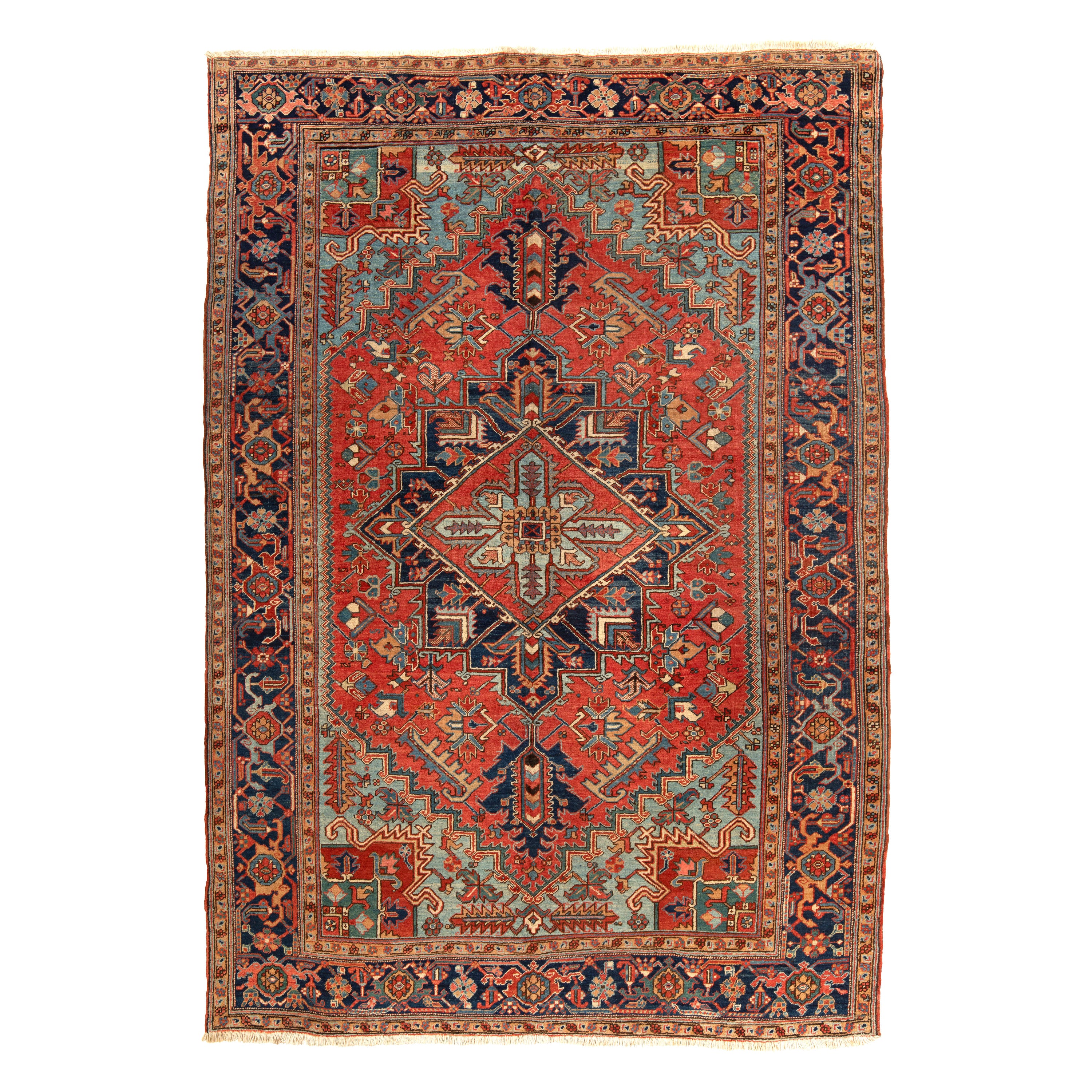 Red Antique Persian Heriz Wool Rug - 8' x 11'3"