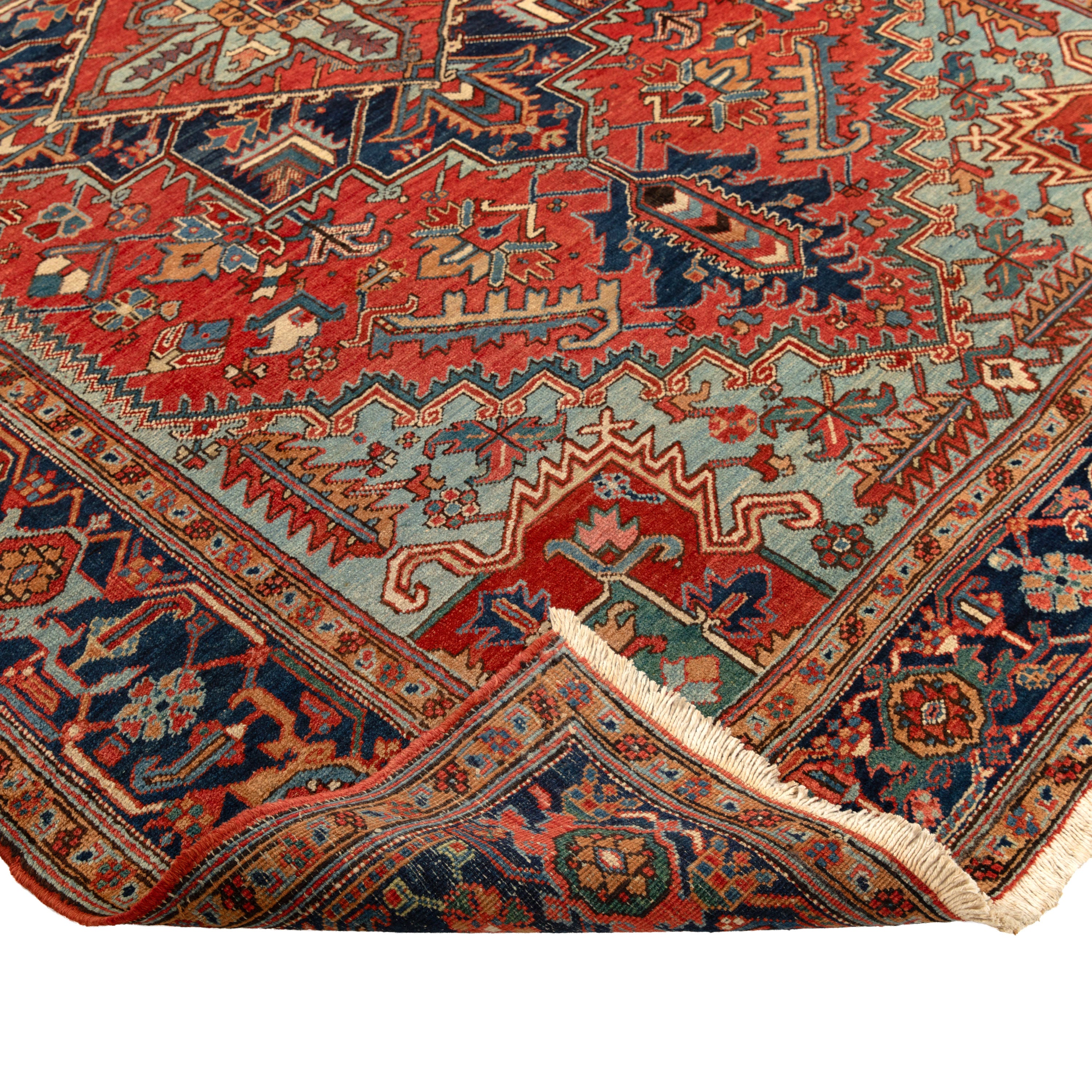 Red Antique Persian Heriz Wool Rug - 8' x 11'3"