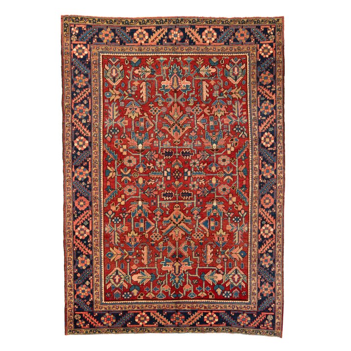 Red Antique Persian Heriz Wool Rug - 6'5" x 9'
