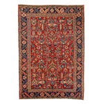 Red Antique Persian Heriz Wool Rug - 6'5" x 9'