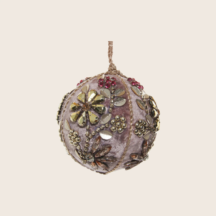 Light Purple Floral Embroidery Velvet Ball Ornament