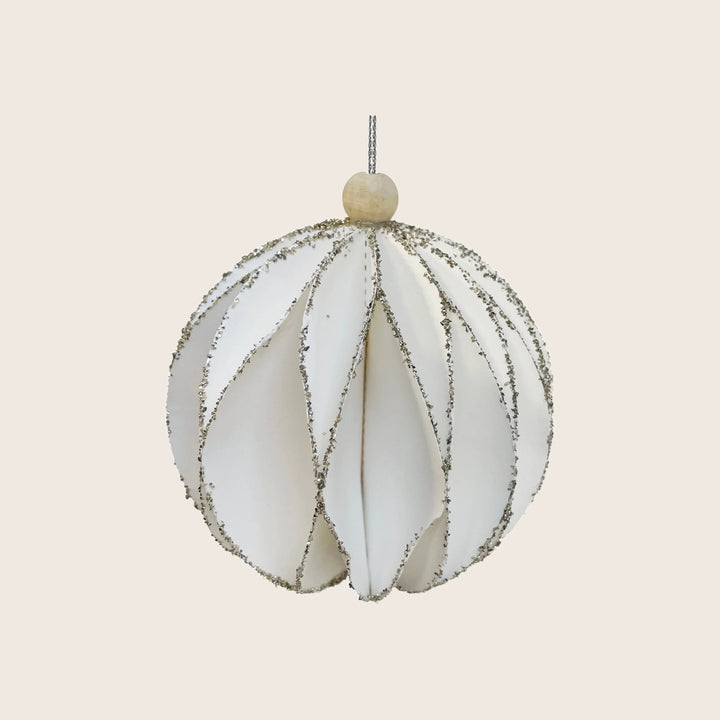 Paper Ball White with Silver Glass Glitter Ornament