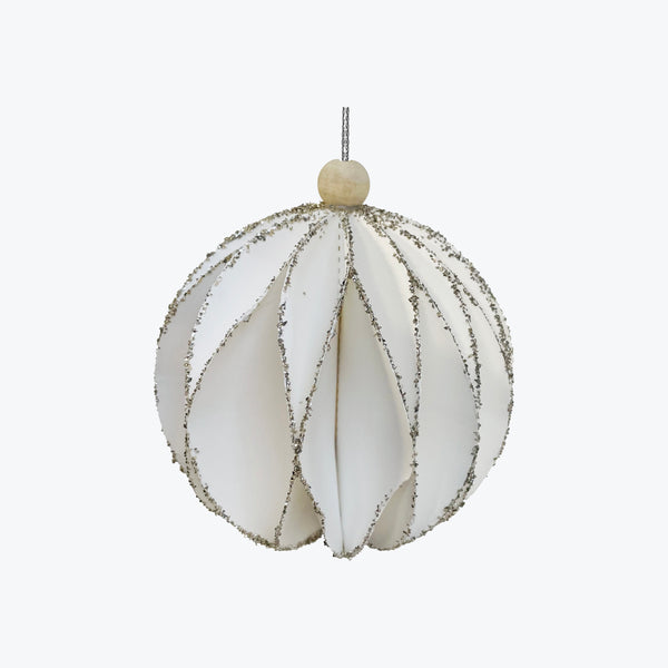 Paper Ball White with Silver Glass Glitter Ornament