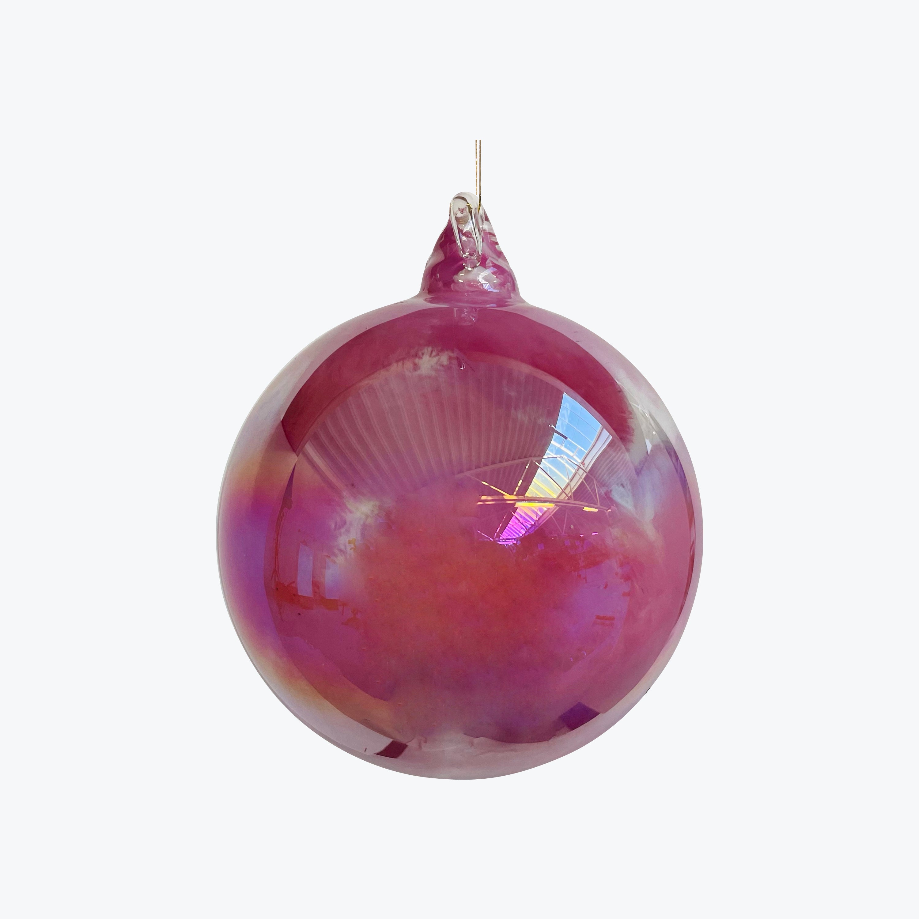 Pink Lustered White Marbled Glass Ball Ornament