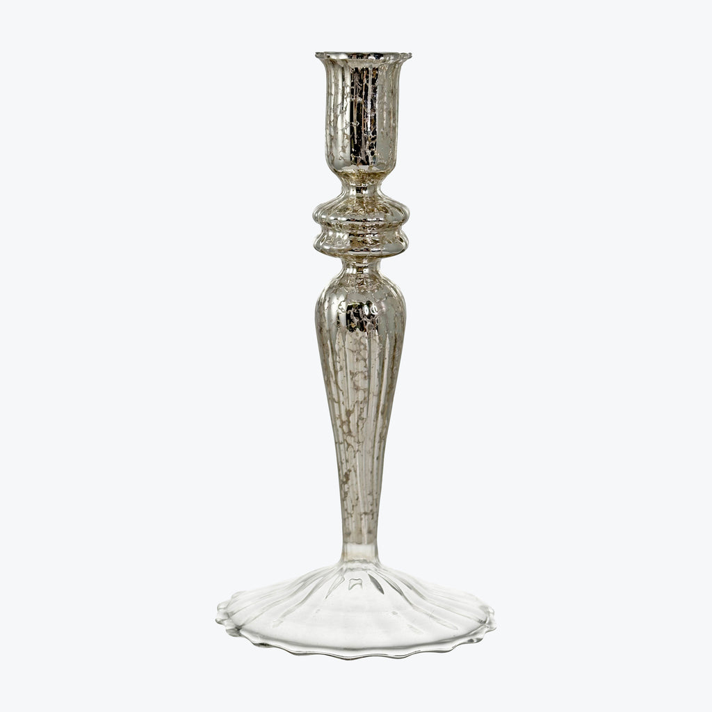 Lined Antique Silver Glass Short Candleholder