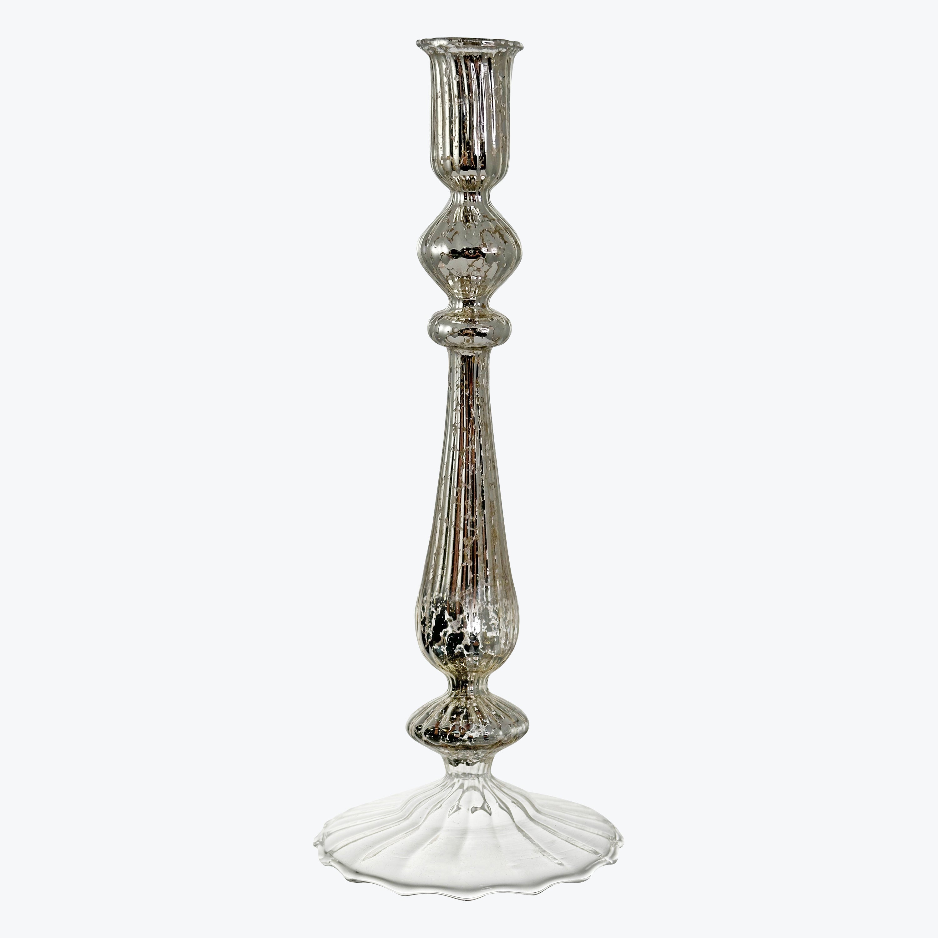 Lined Antique Silver Glass Candleholder