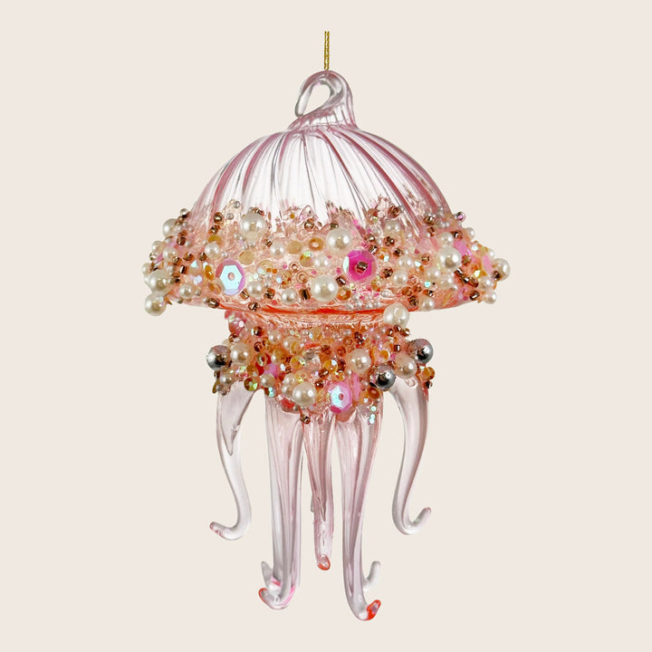 Pink with Beads and Pearls Glass Jellyfish Ornament