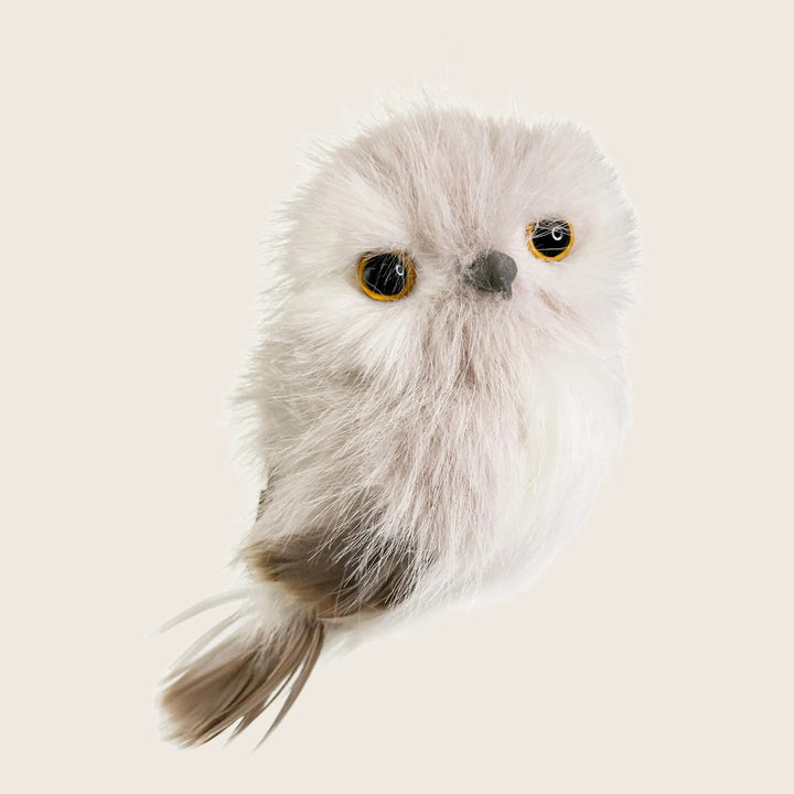 Grey White Furry Owl Ornament