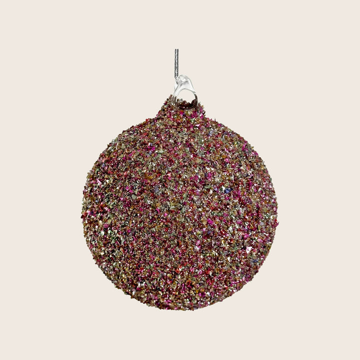 Pink Silver Glitter Glass Ball Ornament