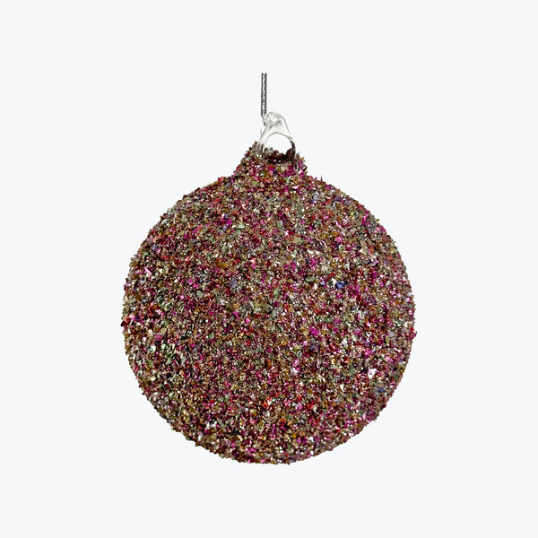 Pink Silver Glitter Glass Ball Ornament