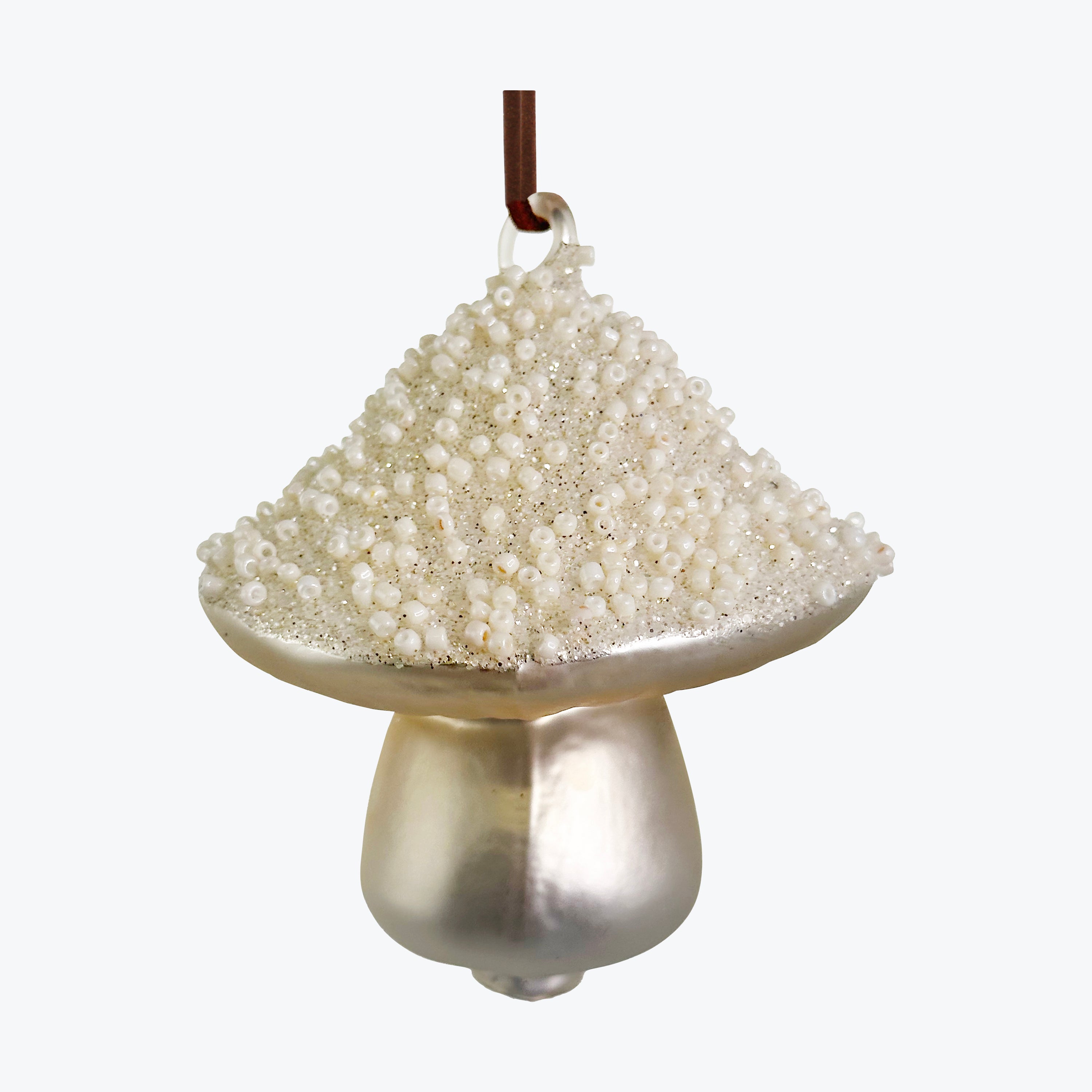 White Beaded Glass Mushroom Ornament