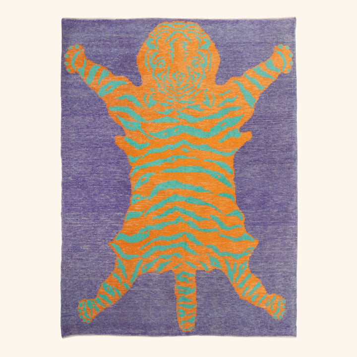 Purple Contemporary Tiger Wool Rug - 5'11" x 7'10"