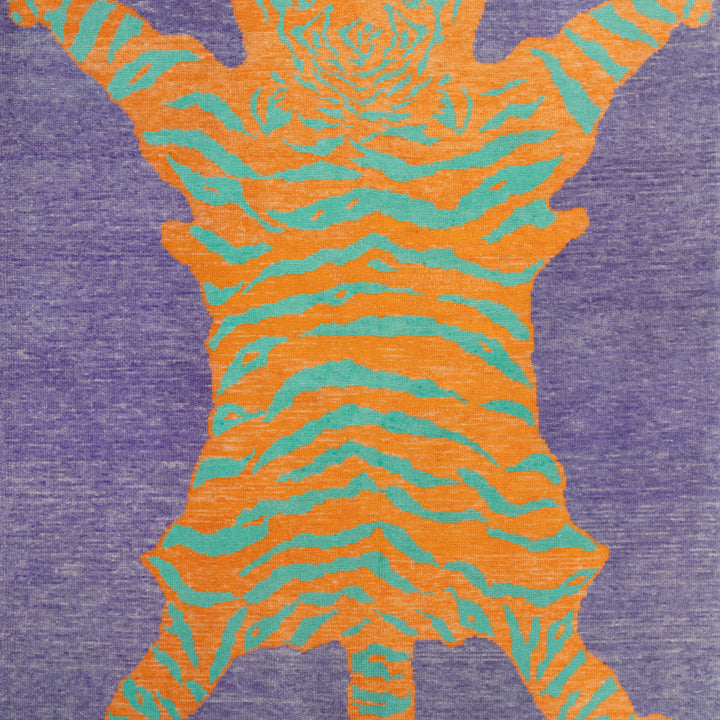 Purple Contemporary Tiger Wool Rug - 5'11" x 7'10"