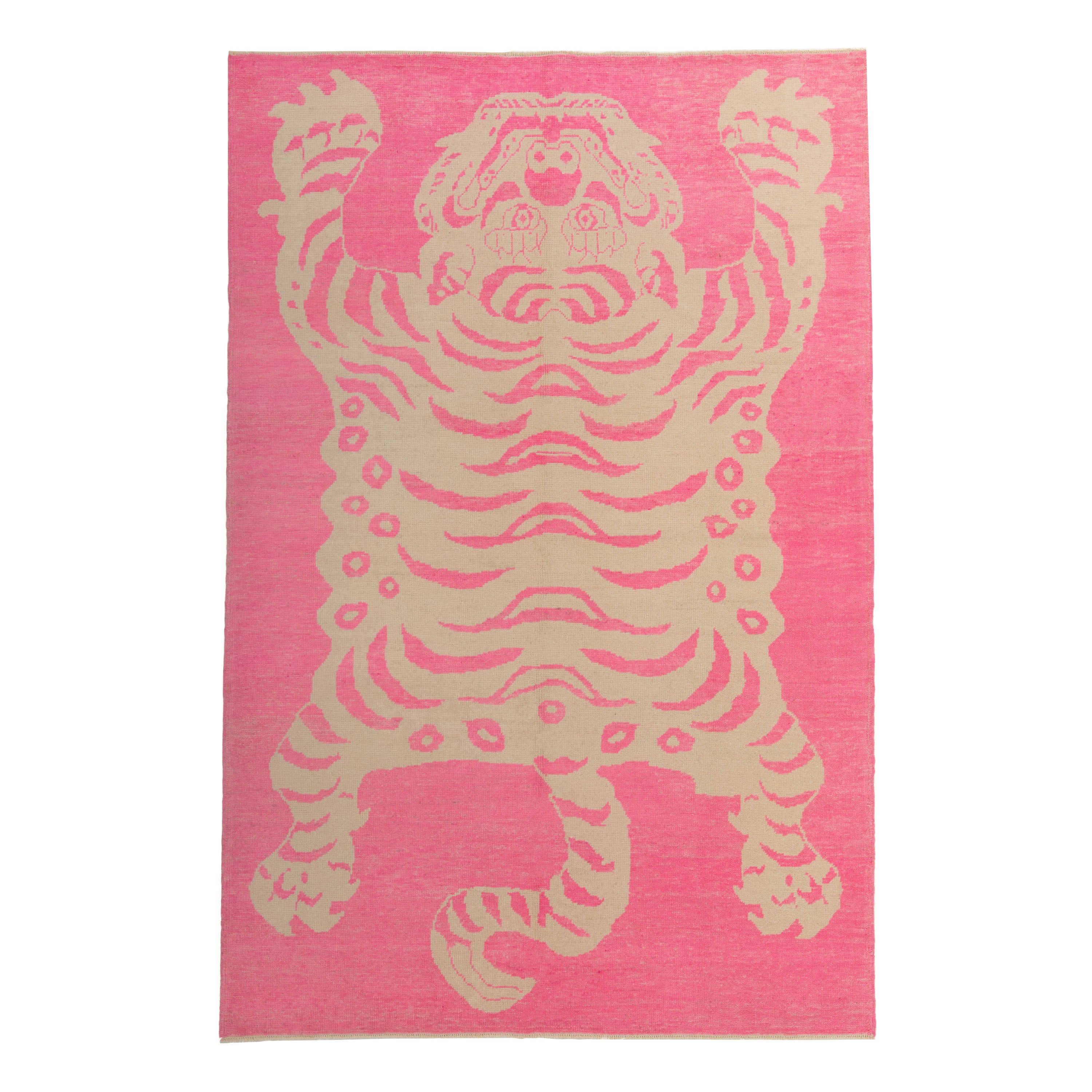 Pink Contemporary Tiger Wool Rug - 6'9" x 10'1"