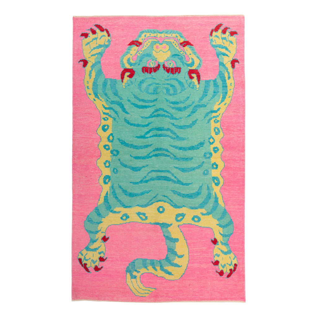 Pink Contemporary Tiger Wool Rug - 5'5" x 8'10"