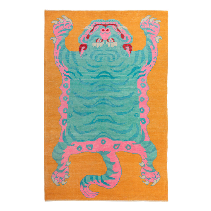 Orange Contemporary Tiger Wool Rug - 5'7" x 7'12"
