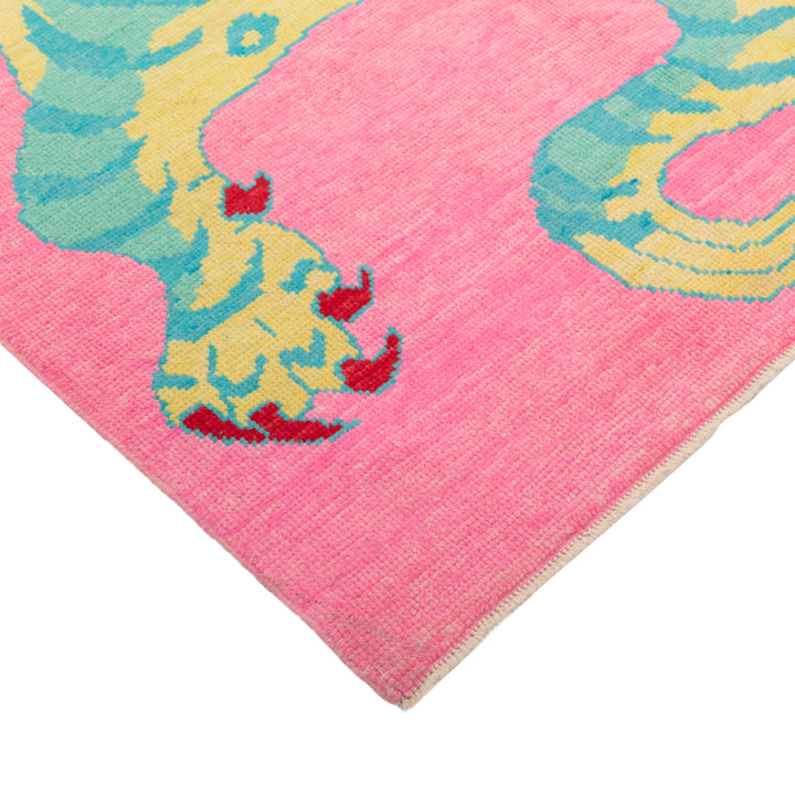 Pink Contemporary Tiger Wool Rug - 5'5" x 8'10"