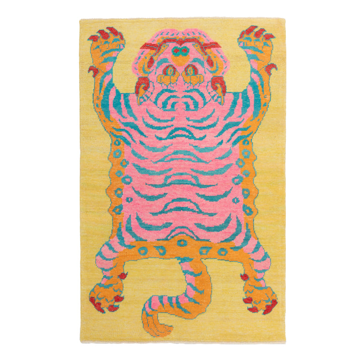 Yellow Contemporary Tiger Wool Rug - 4'1" x 6'4"