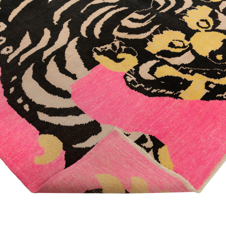 Pink Contemporary Tiger Wool Rug - 9'5" x 12'4"