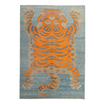 Blue Contemporary Tiger Wool Rug - 6'12" x 9'11"