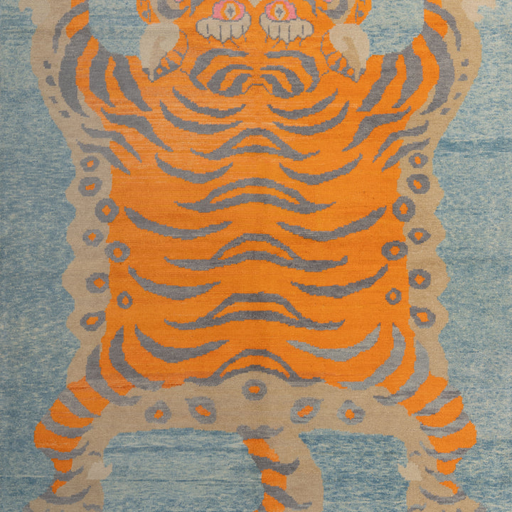 Blue Contemporary Tiger Wool Rug - 6'11" x 10'5"