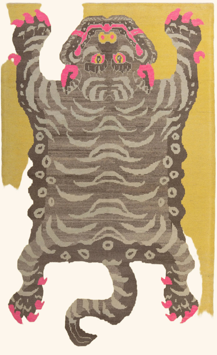 Yellow Contemporary Tiger Wool Rug - 6'8" x 10'6"