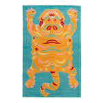 Blue Contemporary Tiger Wool Rug - 4'8" x 7'1"