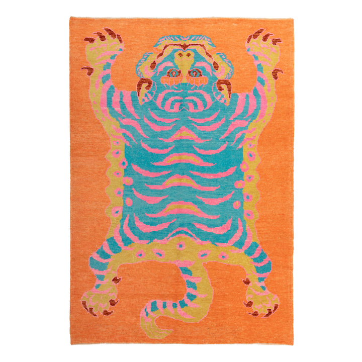 Orange Contemporary Tiger Wool Rug - 5'7" x 7'12"