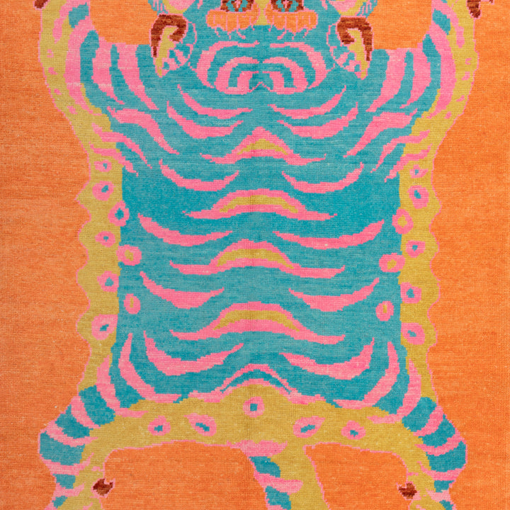 Orange Contemporary Tiger Wool Rug - 5'7" x 7'12"