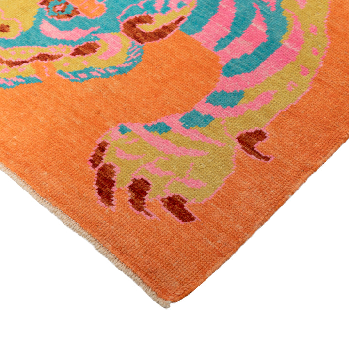 Orange Contemporary Tiger Wool Rug - 5'7" x 7'12"