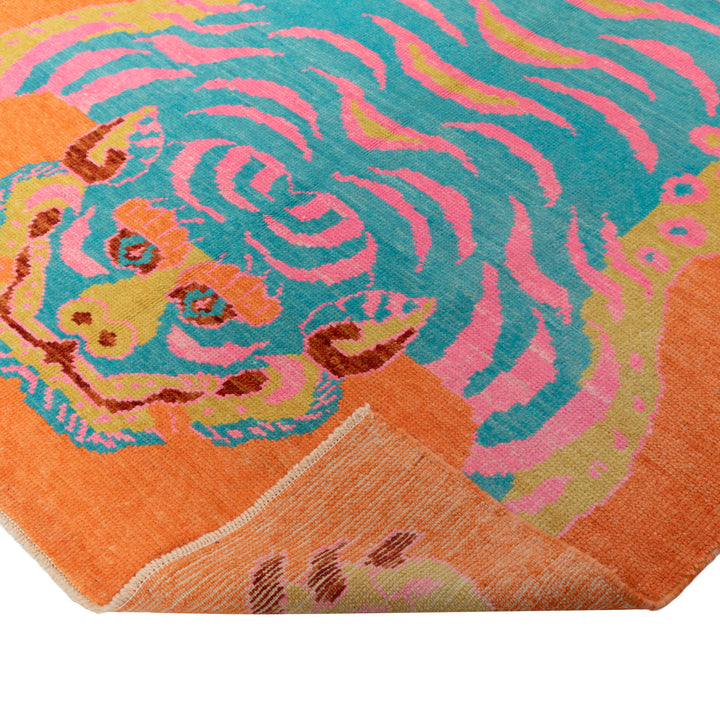Orange Contemporary Tiger Wool Rug - 5'7" x 7'12"
