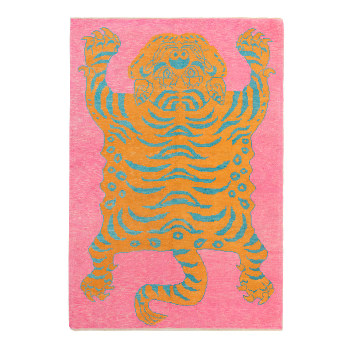 Pink Contemporary Tiger Wool Rug - 5'2" x 7'5"