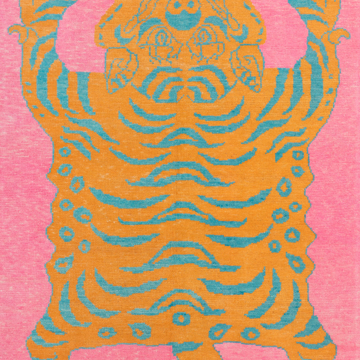 Pink Contemporary Tiger Wool Rug - 5'2" x 7'5"