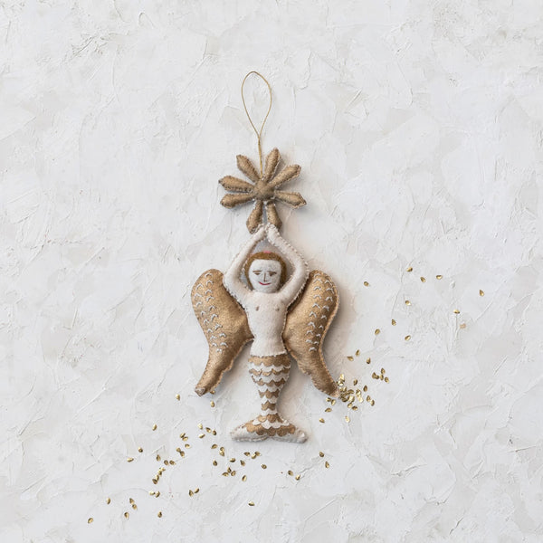 Handmade Canvas + Wool Felt Angel Ornament