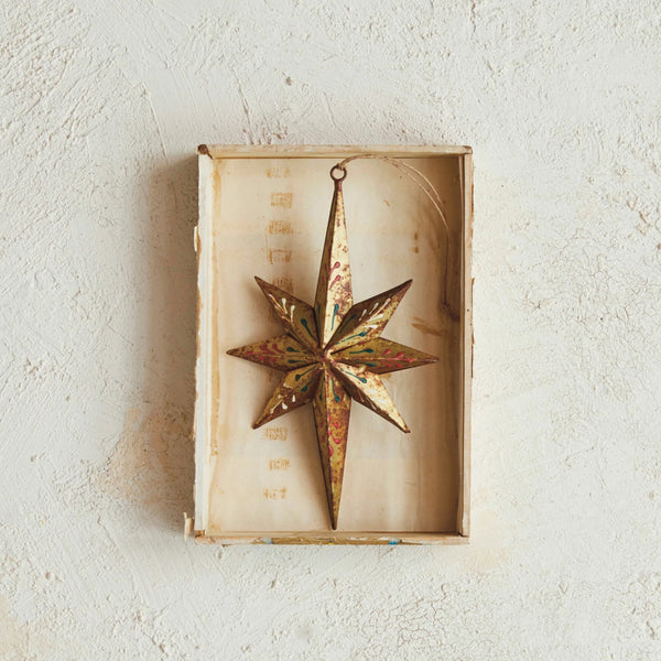 Distressed Hand-Painted Metal Start Ornament