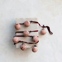 Distressed Frosted Recycled Glass Ball Ornament with Burgundy Velvet Ribbon Garland