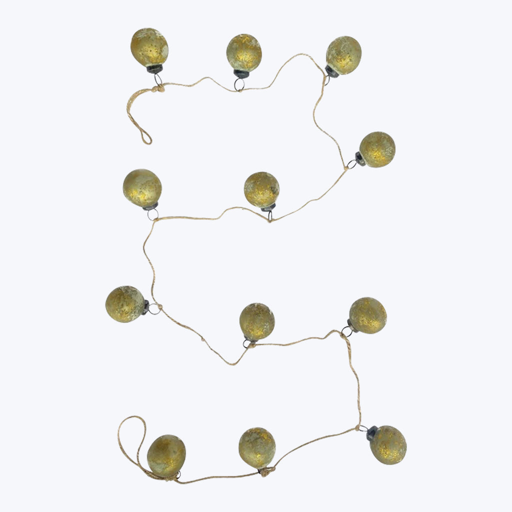 Distressed Matte Olive Green Recycled Glass Ball Ornament Garland