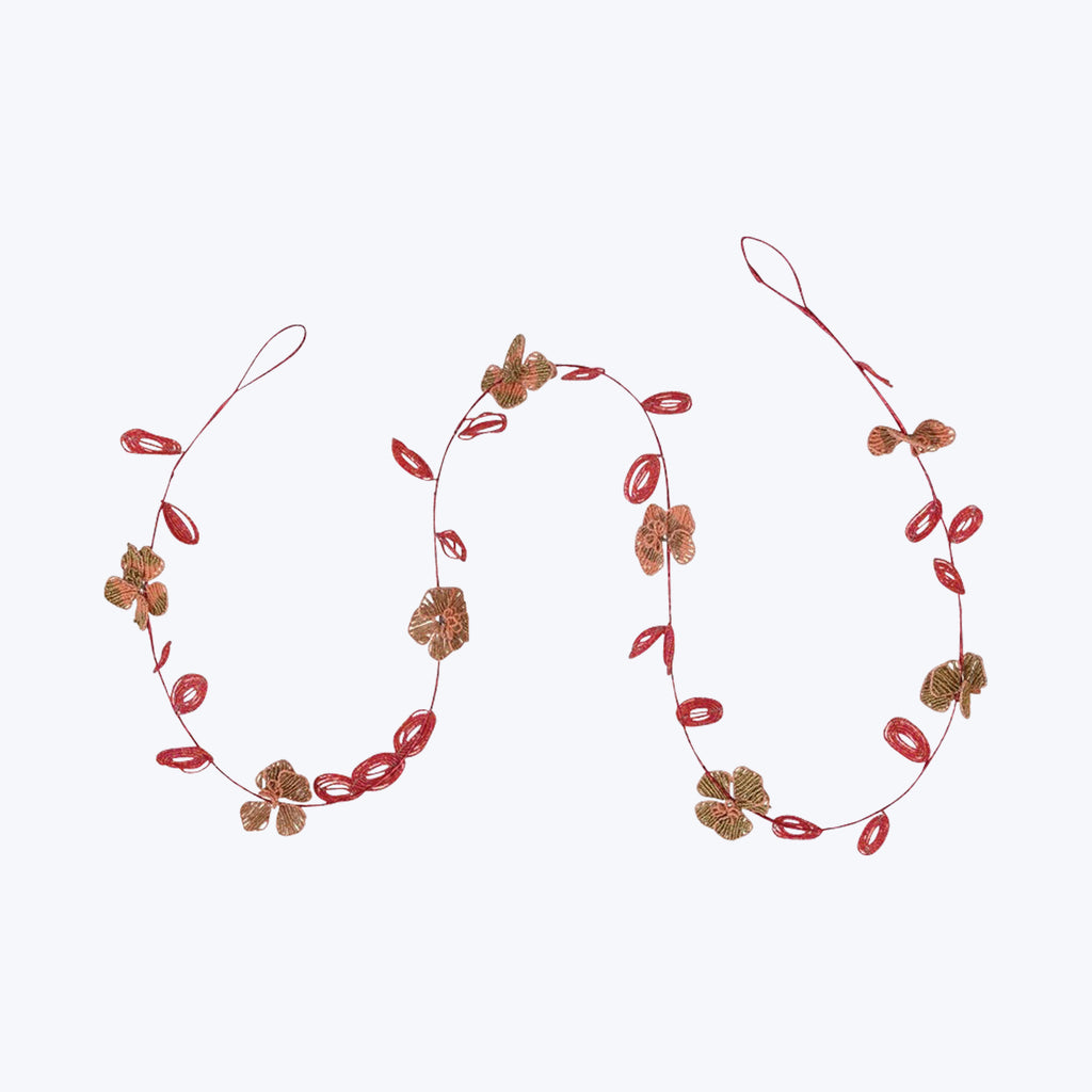 Pink Glass Bead Wired Leaves + Flowers Garland