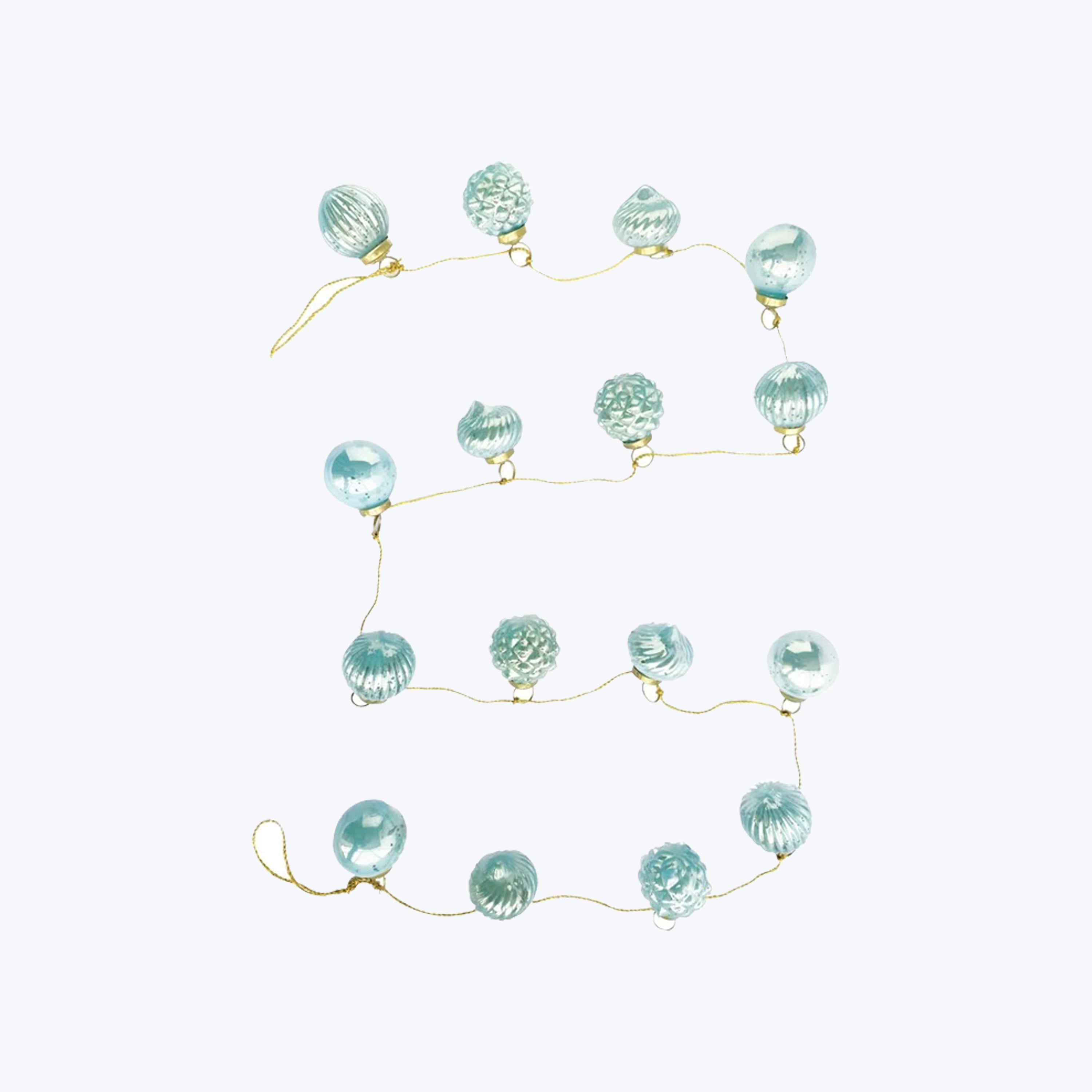 Mint Embossed Recycled Mercury Glass Ornament Garland