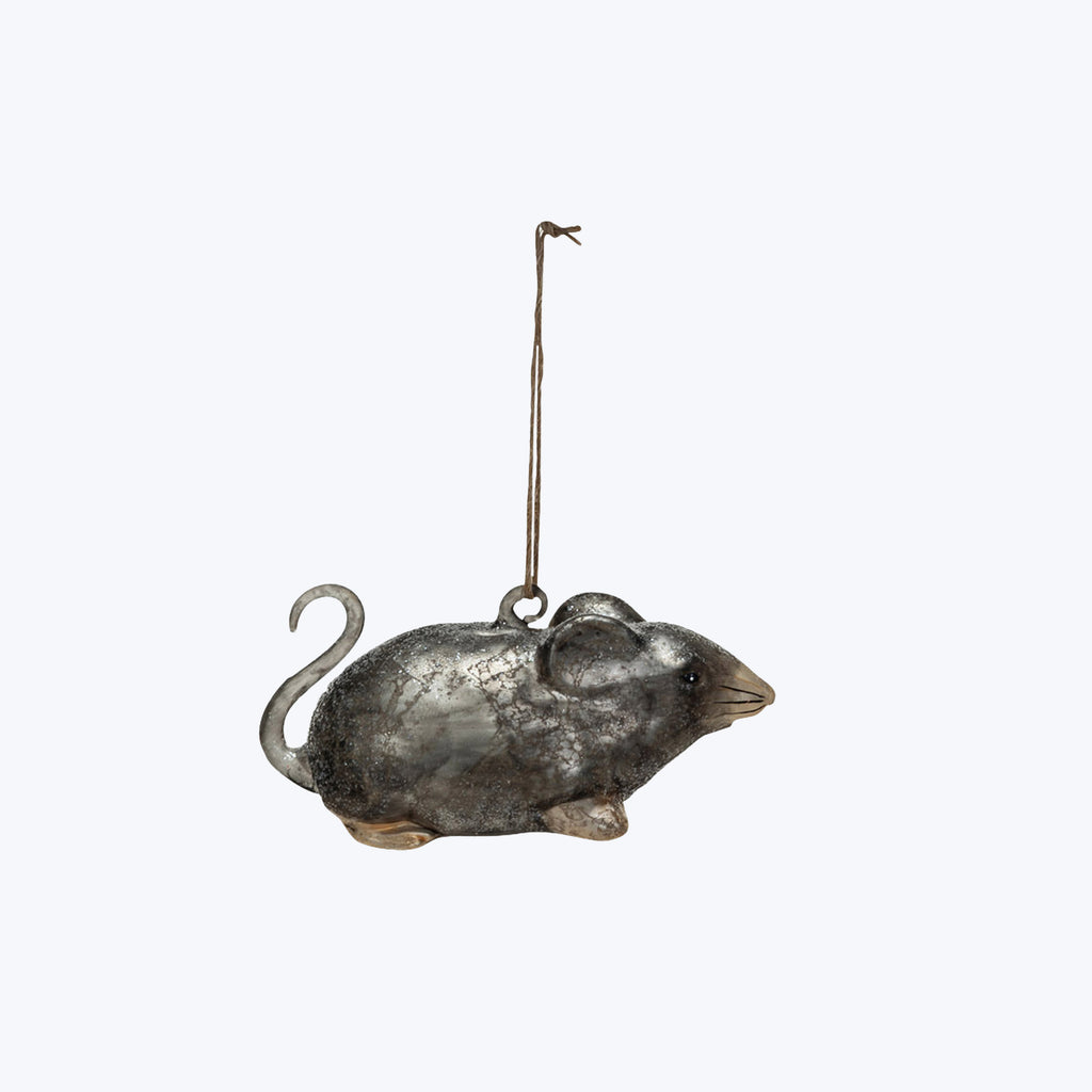 Hand-Painted Glitter Glass Mouse Ornament Gold