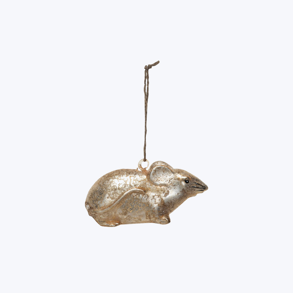 Hand-Painted Glitter Glass Mouse Ornament Grey