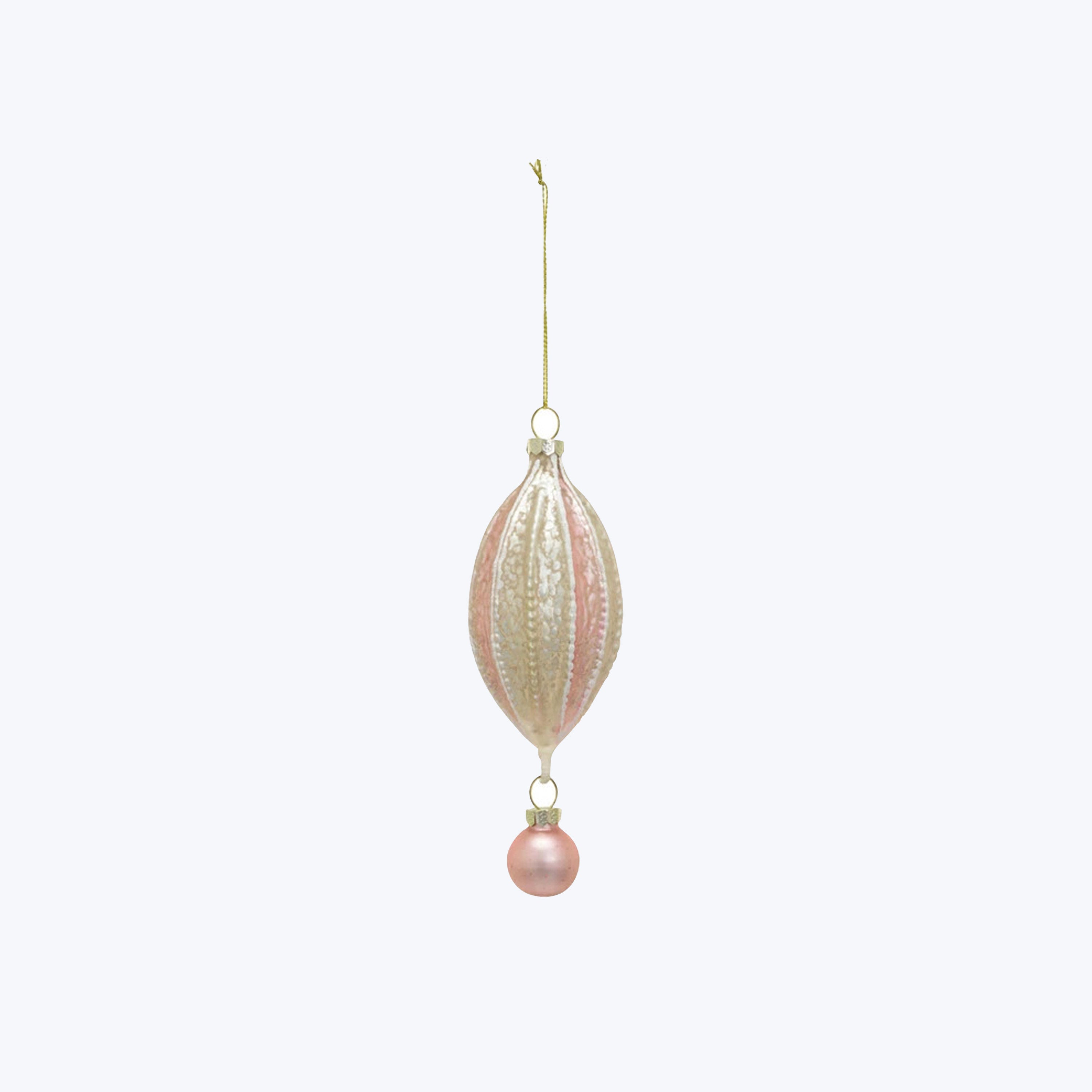 Glass Pleated Finial Ornament Light Pink