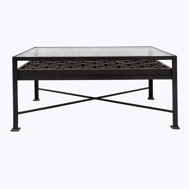 Vintage Concrete Mold Coffee Table | Glass Top