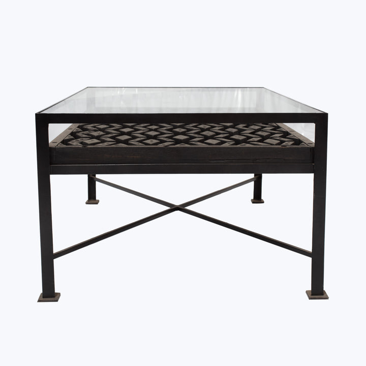 Vintage Concrete Mold Coffee Table | Glass Top